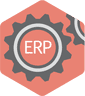 ERP in gears icon on orange hexagon