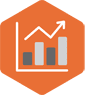 Bar graph icon on orange hexagon