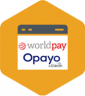 World pay opayo logo in orange hexagon